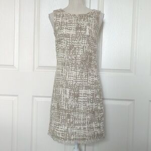 Piazza Sempione Tan and White Sleeveless Sheath Dress